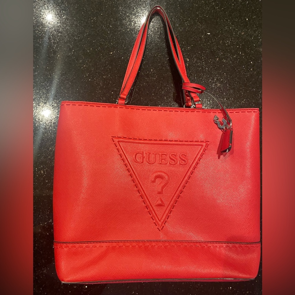 GUESS leather red tote bag